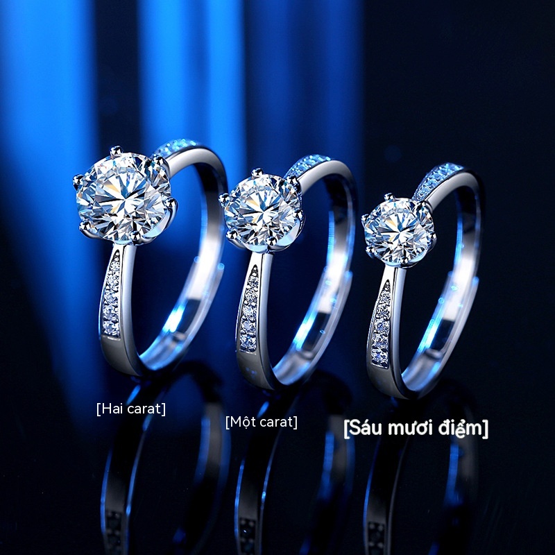 Kim Cương Nhân Tạo Moissanite Bạc 925 Bạc thực sự Mosan đá nhẫn kim cương có thể điều chỉnh kích thước của phụ nữ, một carat, sáu móng vuốt nhẫn kim cương nhân tạo nhẫn cưới màu D có thể vượt qua bút kim cương, mang theo giấy chứng nhận, hộp quà tặng