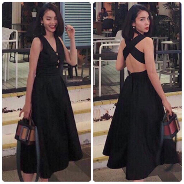 ĐẦM MAXI ĐEN CHÉO LƯNG