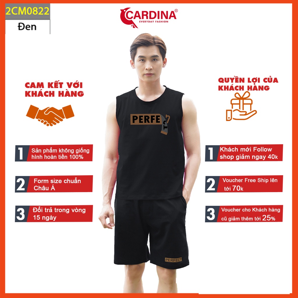 Đồ Bộ Nam CARDINA Chất Cotton Cao Cấp Áo Sát Nách In Chữ Kiểu Dáng Thể Thao 2CM08