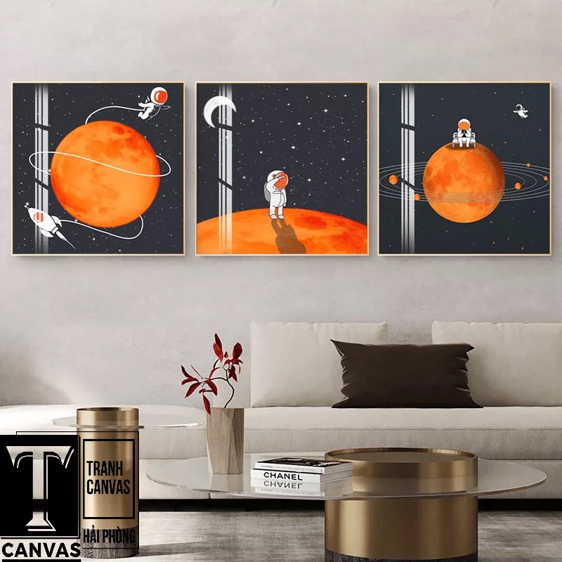 (Giá Xưởng) Tranh Canvas treo tường phòng khách, tranh hiện đại hình vẽ phi hành gia, vũ trụ MÃ PHG10-16 (không khung)