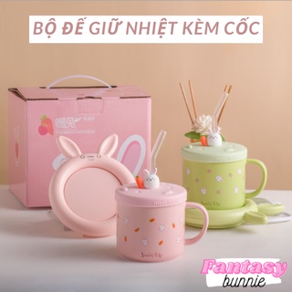 Đế làm nóng giữ nhiệt đồ uống Rabbit tặng kèm cốc, giữ ấm nước ở 55 độ trang trí decor phòng, dễ thương