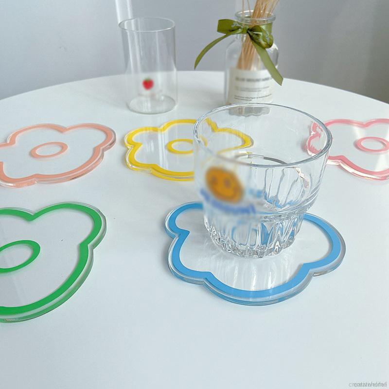 Đế Lót Ly Bằng Acrylic Hình Hoa Đáng Yêu Phong Cách Hàn Quốc