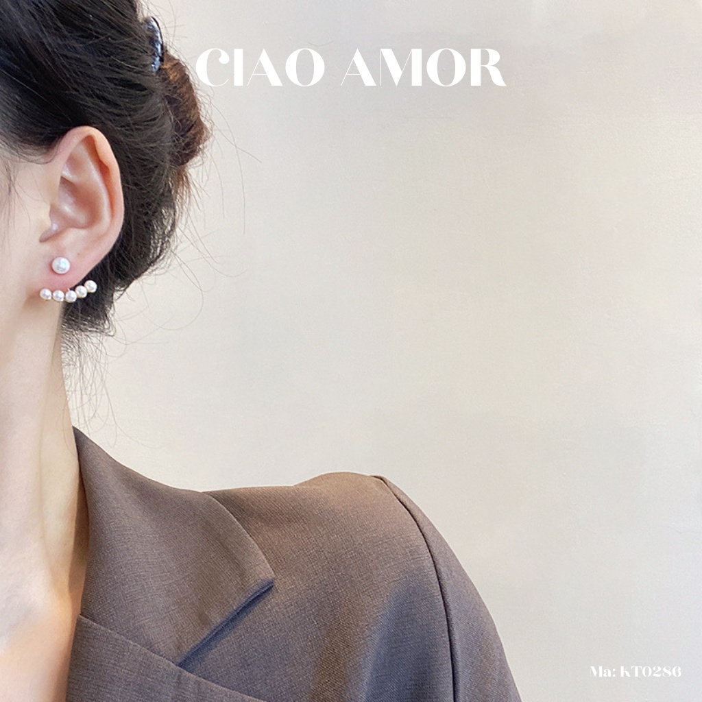 Khuyên tai nữ, Bông tai ngắn đính ngọc vành tai thanh lịch Trang sức Ciao Amor - KT0286