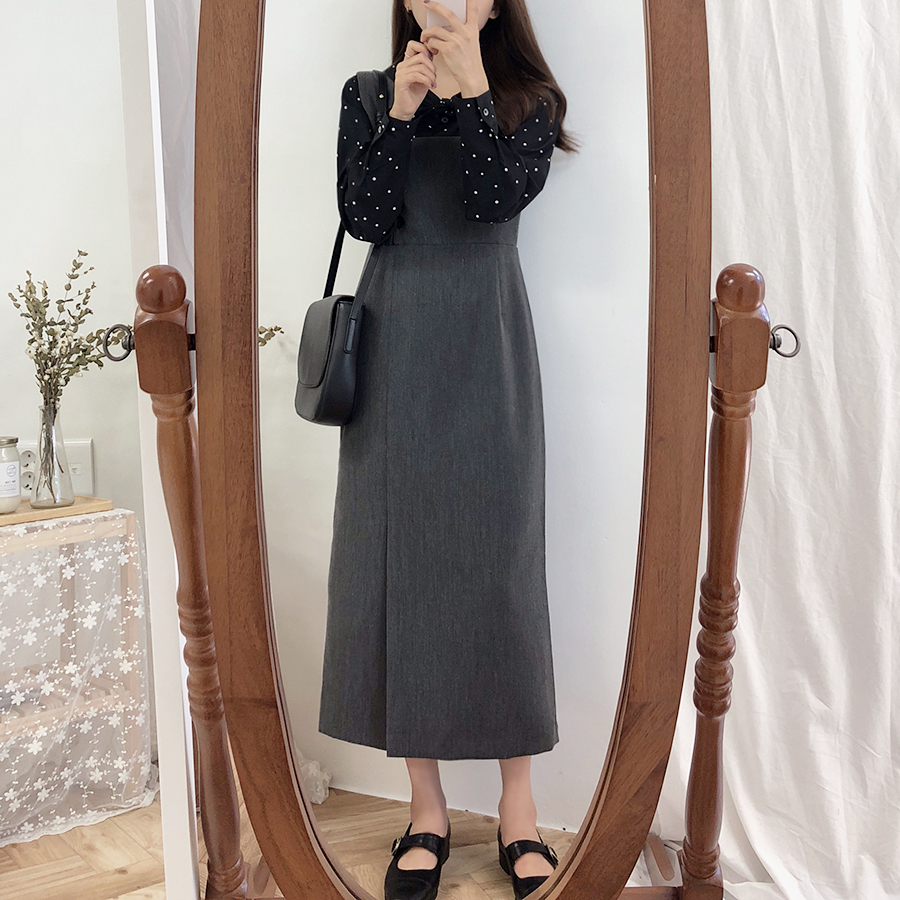 27056 Váy midi Không Tay Thắt Eo Màu Rắn