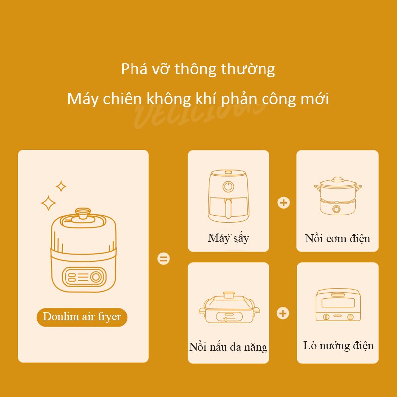 Máy sấy Nồi chiên không dầu Donlim 1000W Nồi chiên không dầu ít chất béo 2.5L Bảng điều khiển thông minh