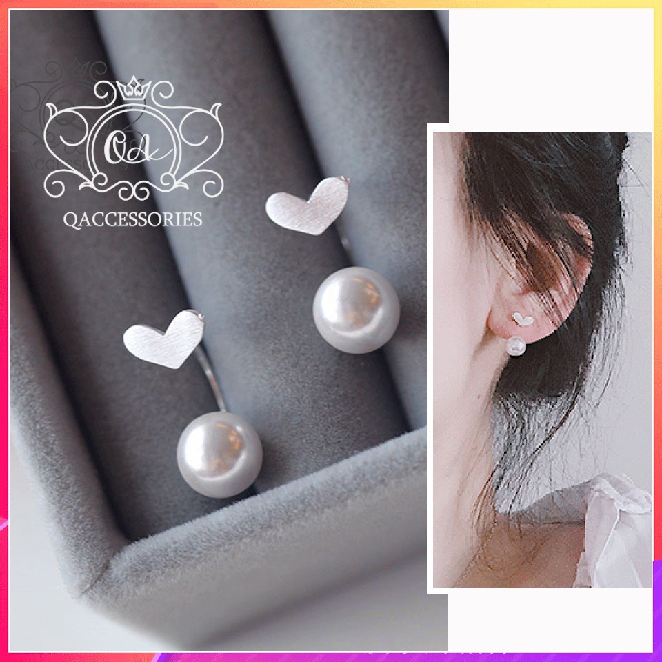 Khuyên tai bạc móc trái tim bông tai ngọc trai giả chữ C S925 PEARL Silver Earrings SO00 - KÈM ẢNH THẬT