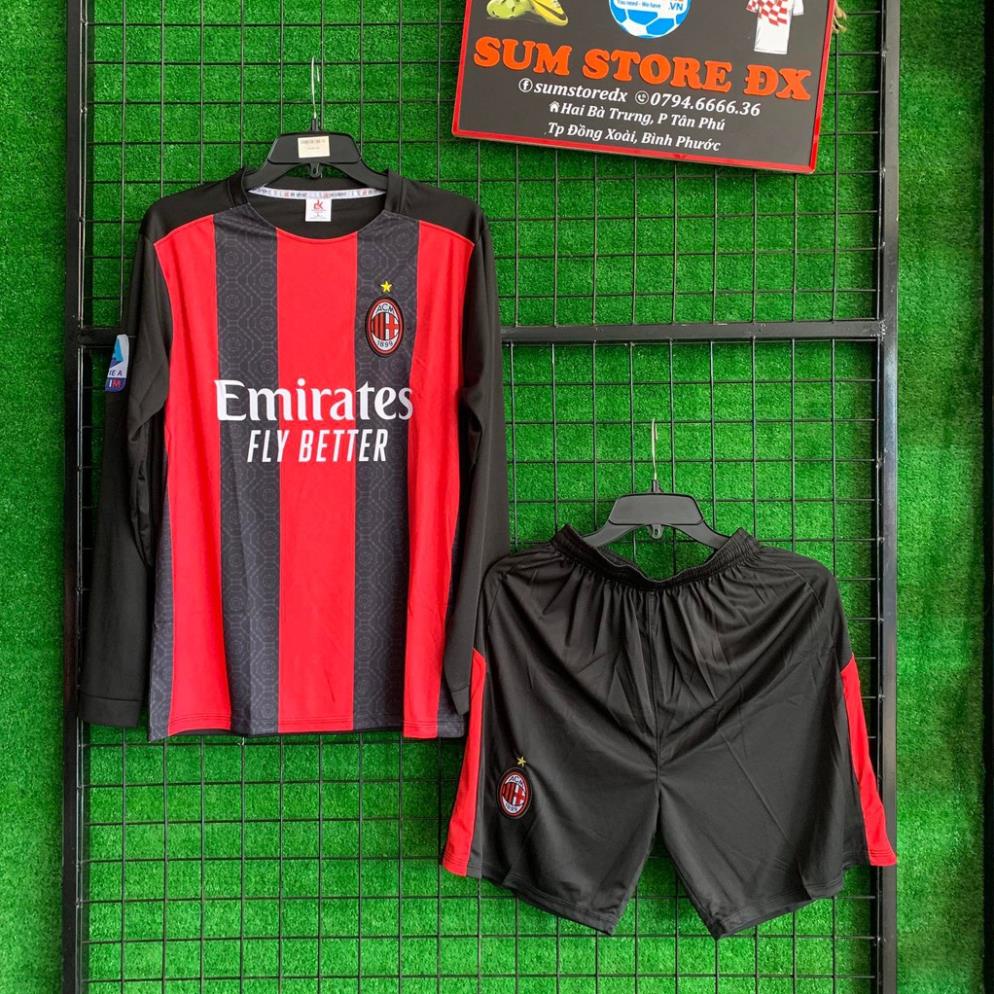 ♕⊙AC Milan Sân Nhà Dài Tay 20 - Áo Đá Banh Thun Lạnh Cao Cấp *
