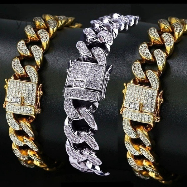 Vòng tay mạ vàng / vàng 18K / bạc 925 phong cách Hip Hop cho nam và nữ 39