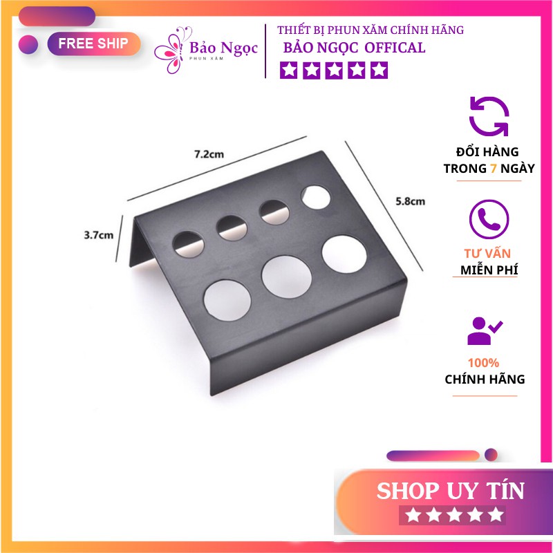 Đế sắt, đế kim loại đựng hũ mực phun xăm 7 lỗ to nhỏ màu đen loại 1