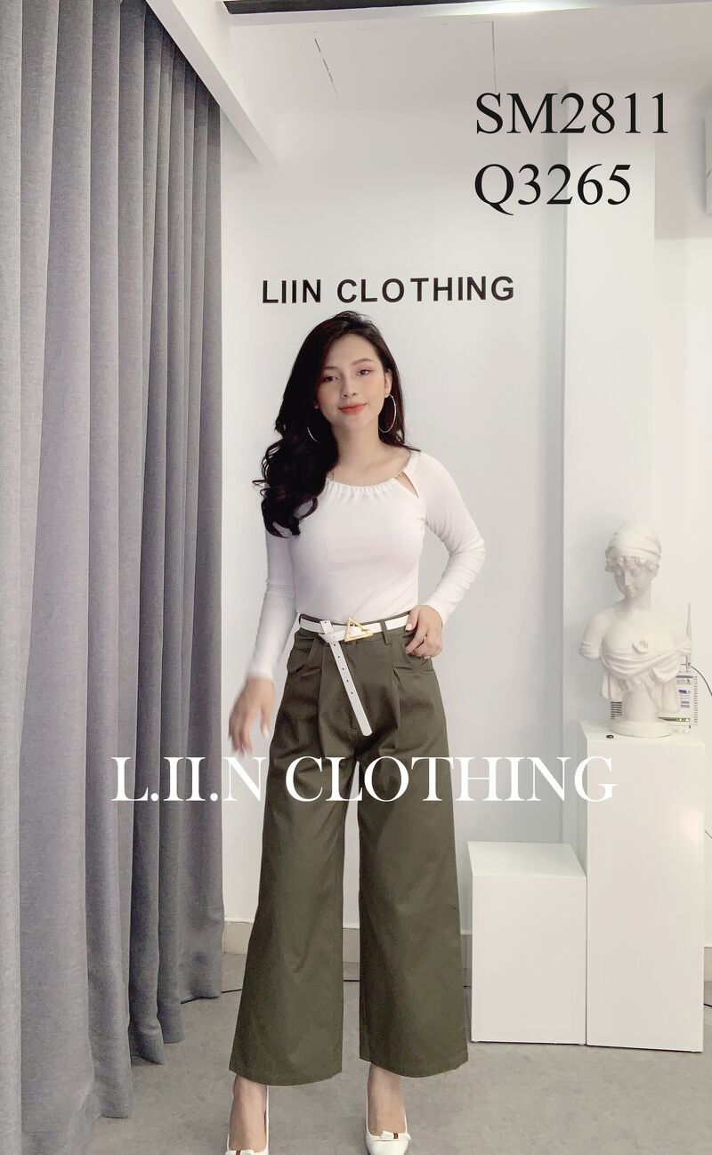[Mã WABRLOW5 giảm 15% đơn 300K] Quần nữ ống rộng LINBI màu rêu, thiết kế basic, thanh lịch, hiện đại Q3307 | BigBuy360 - bigbuy360.vn