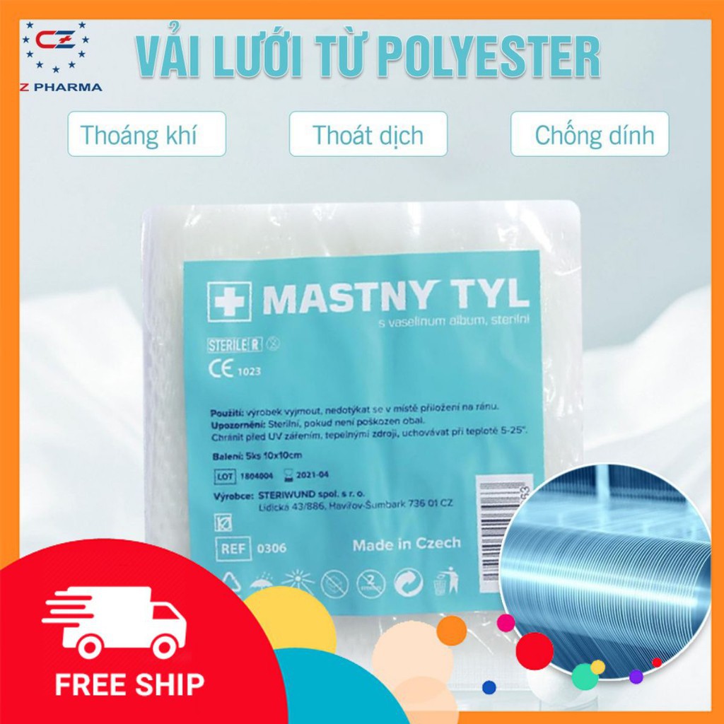 Gạc không thấm tẩm Vaseline Mastny TYL túi 5 miếng