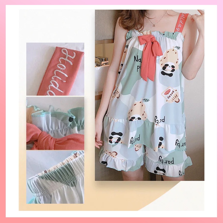Đồ ngủ nữ 2 dây mặc nhà dễ thương, bộ ngủ cao cấp chất thun sữa mềm mịn đẹp 2D06