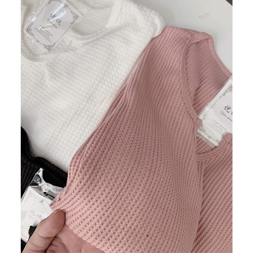 Áo Len Cổ Cutout Giọt Nước Nữ [FREESHIP] 🌸 Thun dài tay vintage form rộng màu ĐEN | TRẮNG | HỒNG cá tính Ulzzang 🌸 | BigBuy360 - bigbuy360.vn