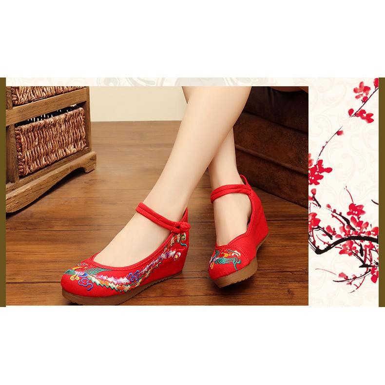 Giày búp bê thiết kế thêu họa tiết phong cách Trung Hoa xinh xắn cho nữ