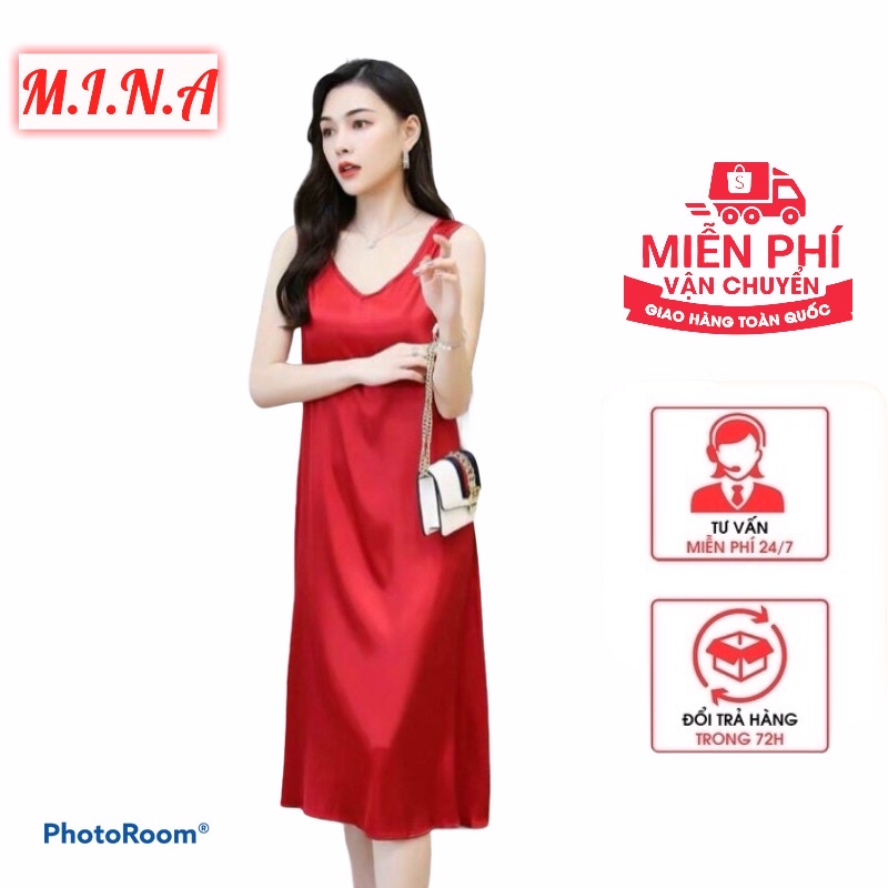 Đầm ngủ Lụa Satin 2 dây dáng dài siêu sexy gợi cảm | BigBuy360 - bigbuy360.vn