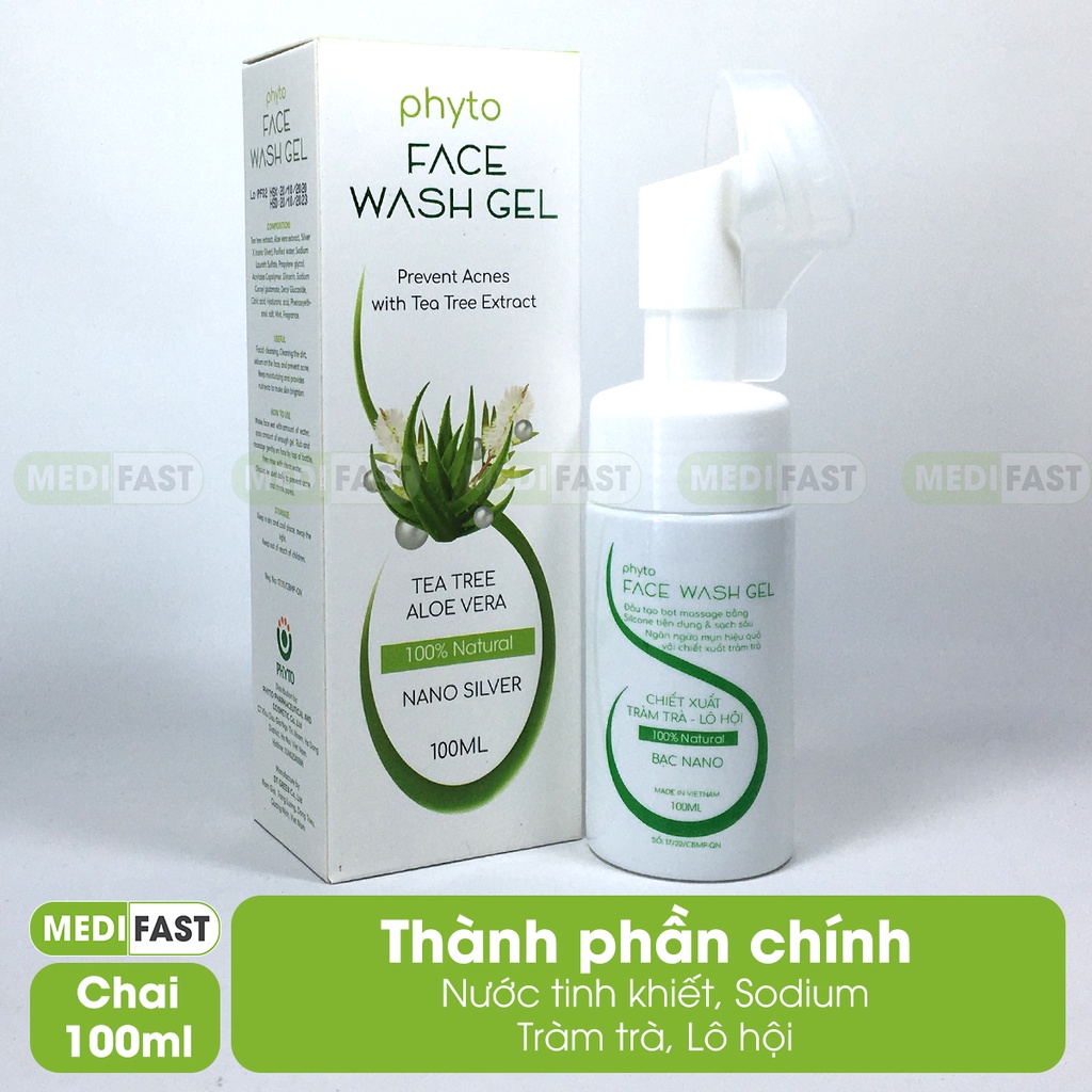 Gel rửa mặt Phyto Face Wash Gel - chai 100ml - Ngăn ngừa mụn hiệu quả - chiết xuất từ Tràm trà, Lô hội