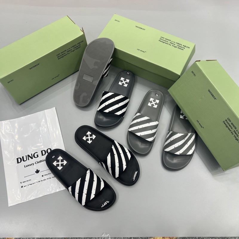 Dép Quai Ngang Da Off-White Sọc Trắng - Dép Lê Nam Nữ Hot Trend Hàng Đẹp Dl159-Dl90