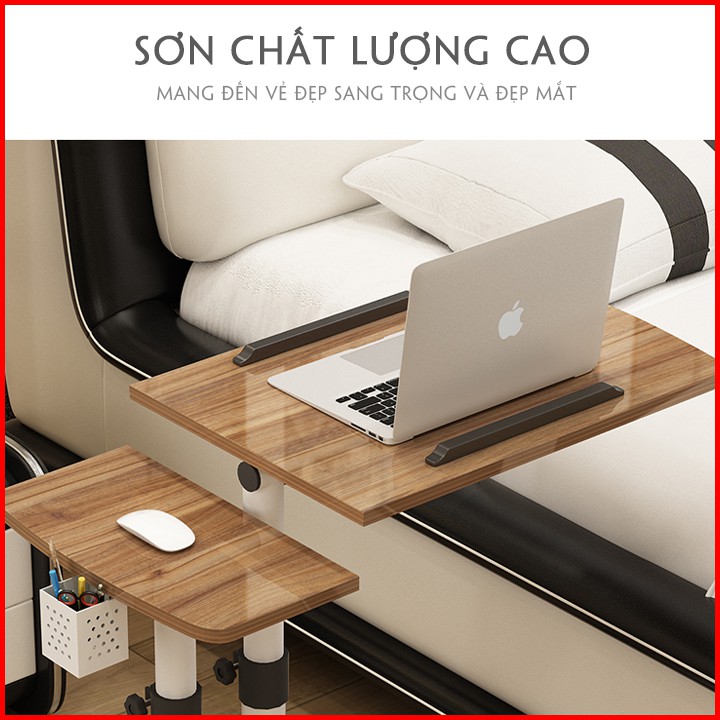 Bàn Laptop di động khung thép cao cấp điều chỉnh chiều cao, điều chỉnh mặt nghiêng có bánh xe, Bàn làm việc đa năng