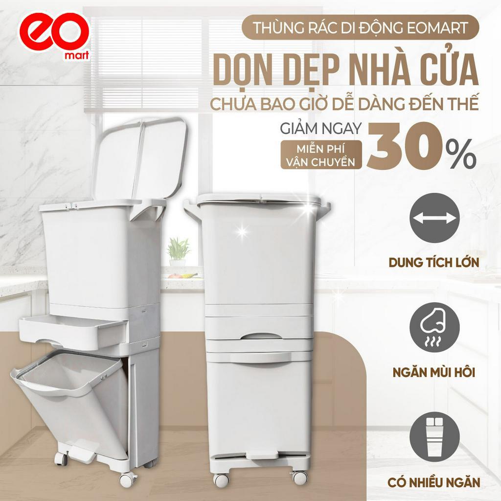 Thùng Đựng Rác Hai Lớp 3 tầng  Sức Chứa Lớn Có Phân Ngăn Ướt Và Khô Kèm Bàn Đạp Cho Nhà Bếp