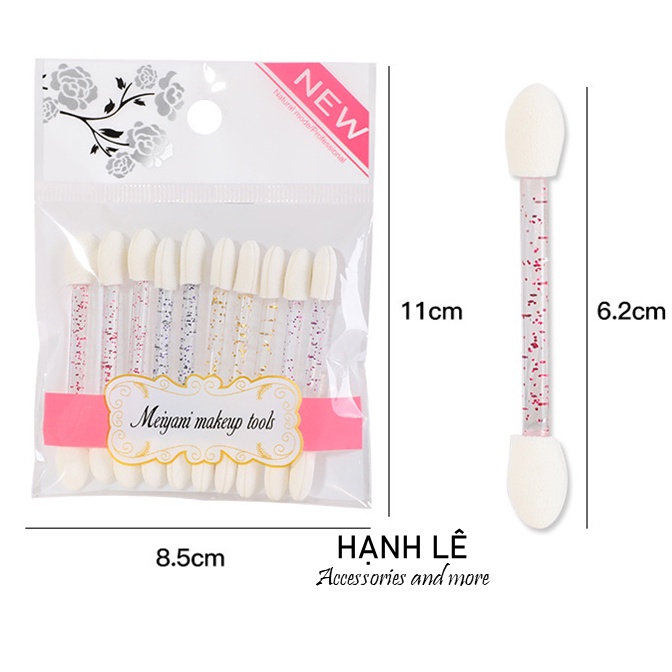 Set 10 cọ mút mắt thân cọ trong suốt kim tuyến xinh xắn dễ dàng màn theo và thay đổi