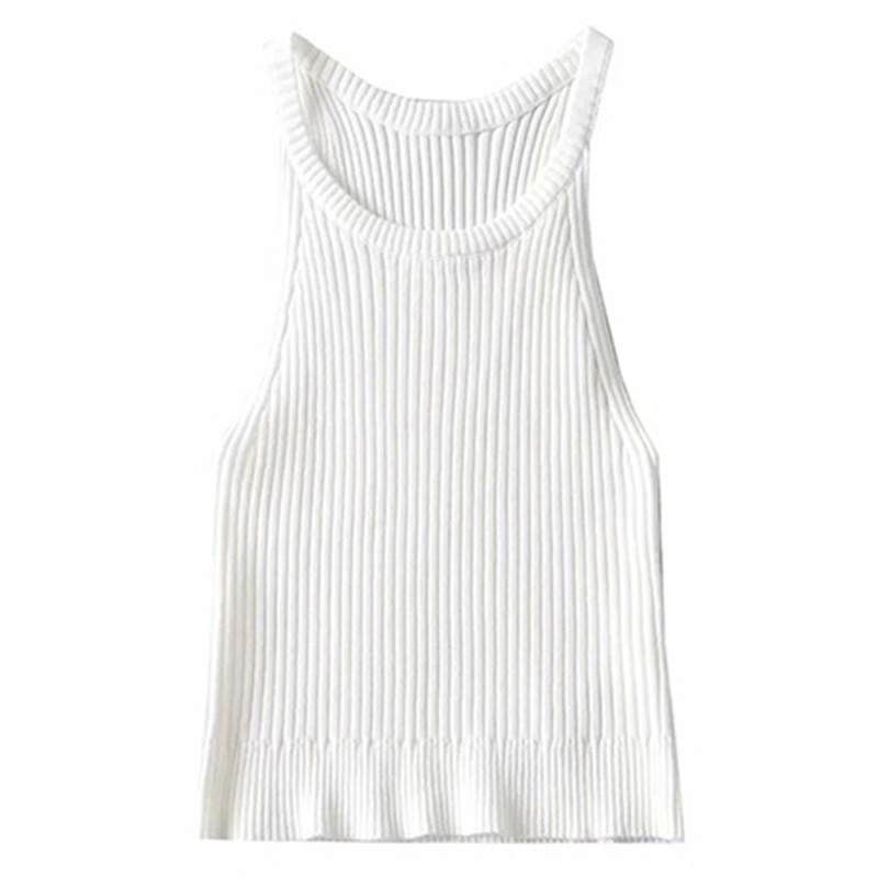 Áo Croptop Dệt Kim Không Tay Cổ Tròn Màu Sắc Đơn Giản Cho Nữ