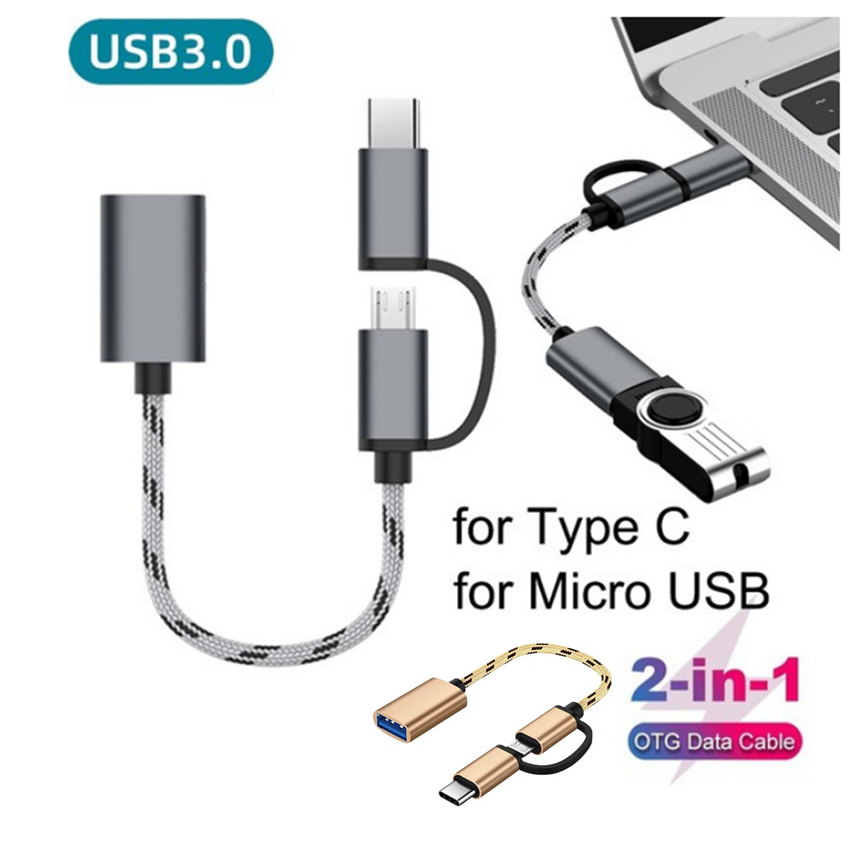 Dây Cáp Sạc Truyền Dữ Liệu Otg 2 Trong 1 Đầu Cắm Type-C + Micro Usb Male Sang Usb 3.0 Female Cho Điện Thoại