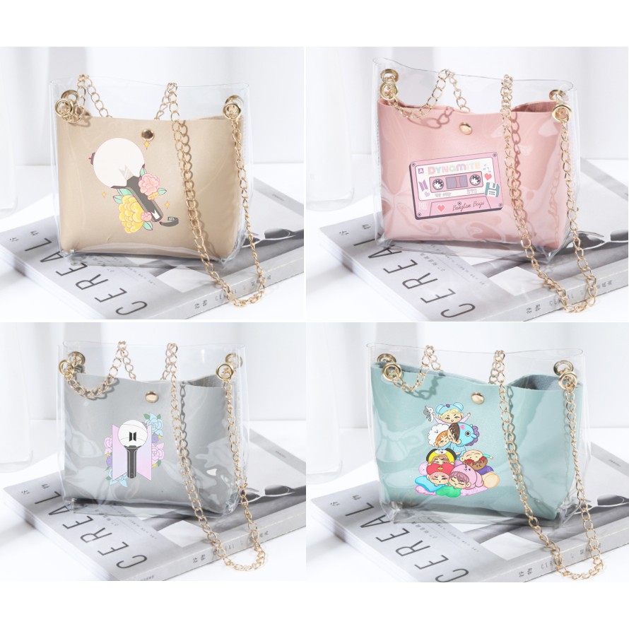 Túi đeo chéo bangtan 2 lớp TĐCT4 túi army trong suốt dễ thương hoạt hình cute thần tượng idol