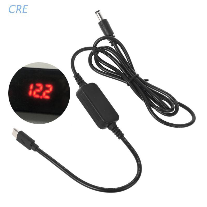CRE  Type C USB C PD to 9V 12V 15V 20V 5.5x2.5mm Conveter Cable with Output Voltage Display for Wifi Router LED Light CCTV Camera Fan and more