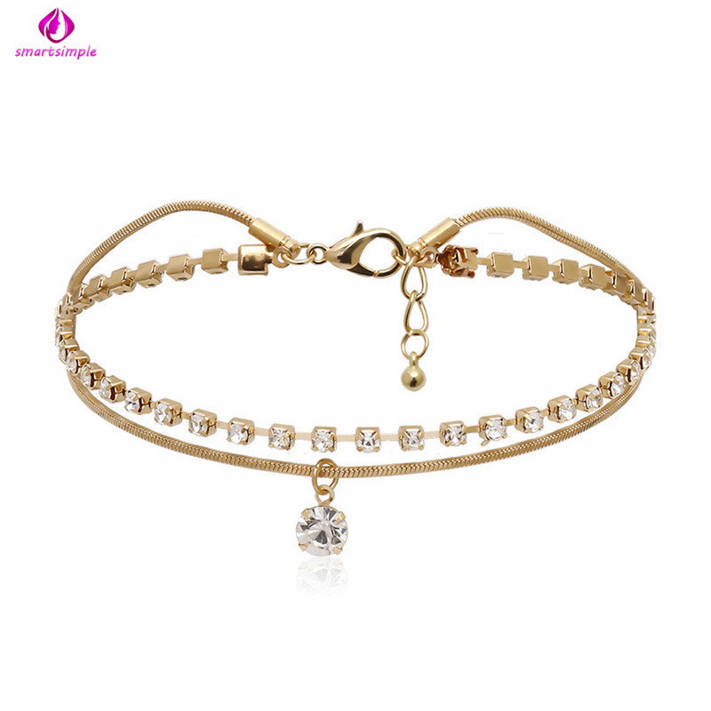 Lắc chân hai lớp đính đá Zircon lấp lánh cho nữ