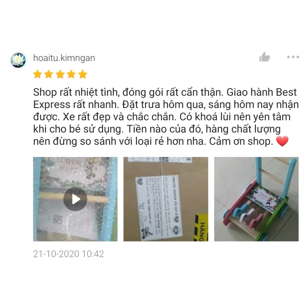 Xe Tập Đi Bằng Gỗ Cho Bé Có Vòng Cao Su Chống Trượt. Đồ Chơi Trẻ Em Thông Minh S-Kids
