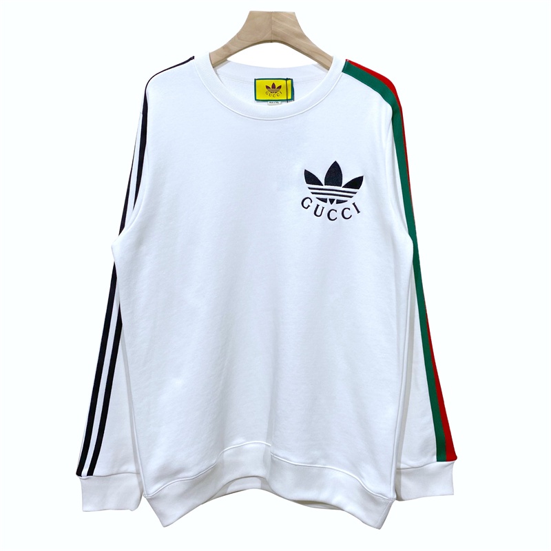 Gu co Áo sweater Cổ Tròn Thêu logo adidas Phối Dây Ruy Băng Tương Phản Chất Lượng Cao
