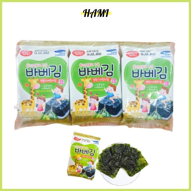 Rong Biển Miếng Ăn Liền Hàn Quốc Bổ Sung Dinh Dưỡng, Chất Xơ. Lá Kim Cuộn Cơm 1 Dây 3 Gói- Hà Mi mart