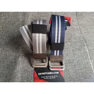 Thắt lưng vải dù chất lính màu sắc sọc hiện đại dạng bút nịt khóa đôi double ring dây sọc kẻ nhỏ xám và xanh