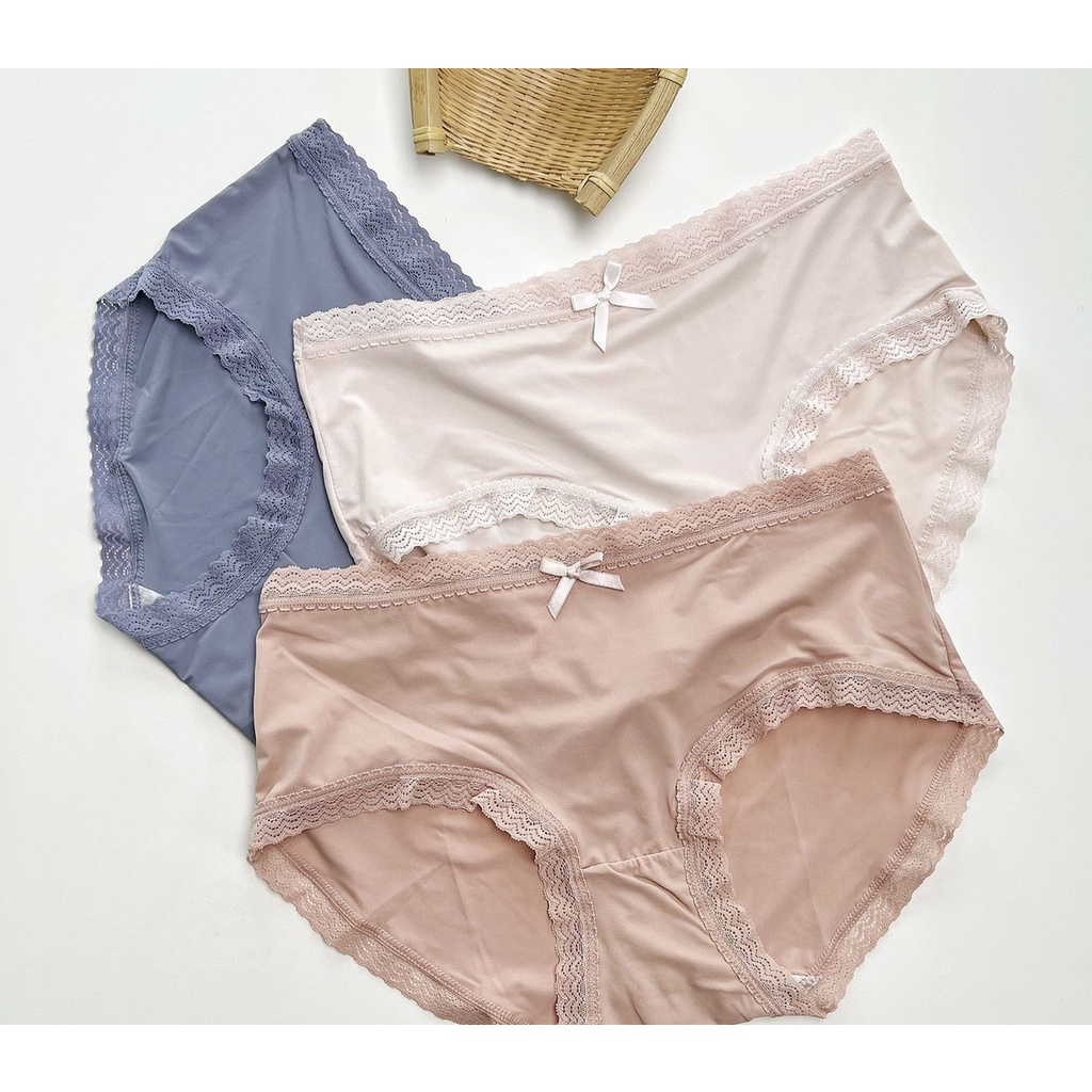 Set Túi Ví 3 Quần Lót Nữ Đúc Su Viền Ren Đính Nơ Co Giãn Cao Cấp 499