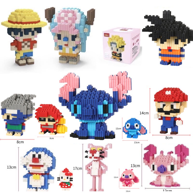 Bộ đồ chơi xếp hình Lego Hoạt hình Stitch Naruto Onepiece Doraemon và nhiều hình dễ thương khác