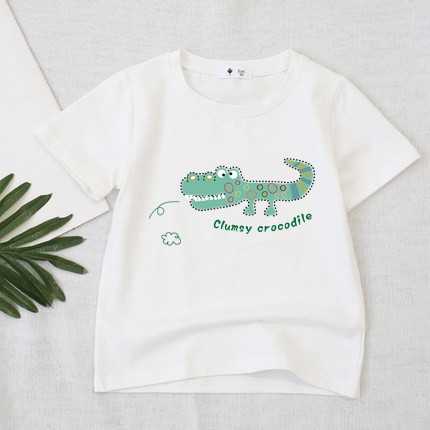 áo thun cotton dày dặn cho bé trai bé gái in hình dễ thương-mẫu cá sấu xanh