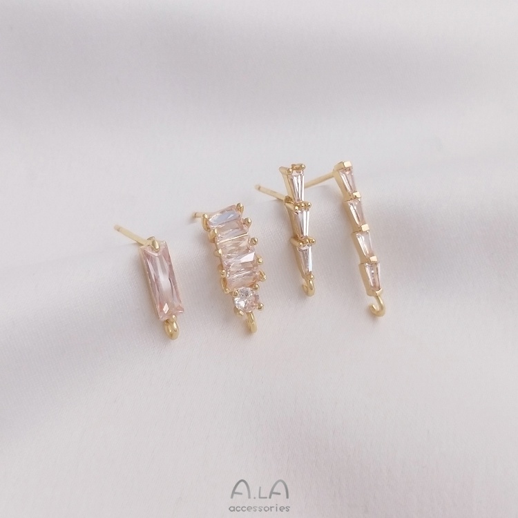 Bông Tai Mạ Vàng 14K Đính Đá Zircon Hình Chữ Nhật Kiểu Chữ Nhật Phẳng Đính Đá Zircon Màu Sắc diy