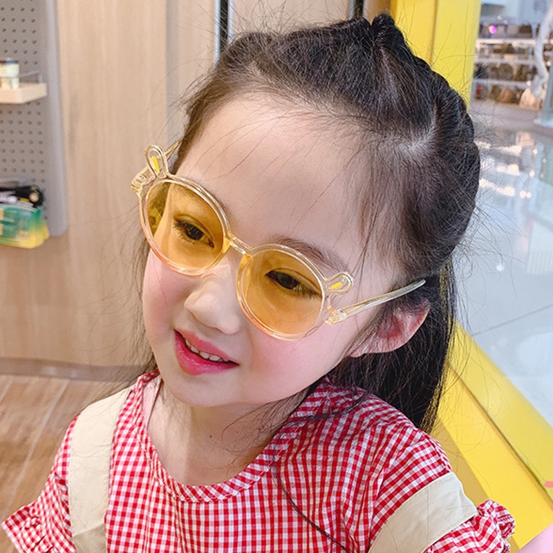 Kính Mát Tròn Chống Tia UV Hình Tai Thỏ Dễ Thương Thời Trang Cho Trẻ Em