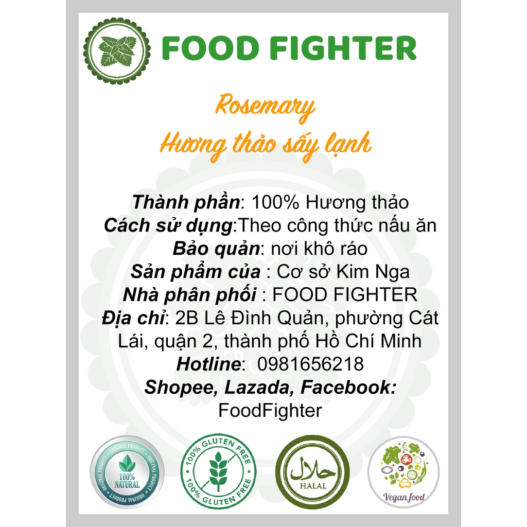 Rosemary - Hương thảo sấy lạnh xanh tươi thơm dịu ướp gà bò hũ 120ml