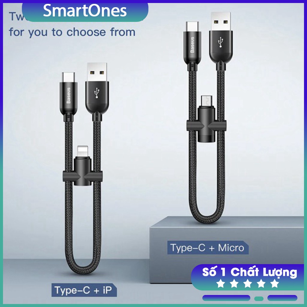 Cáp  đa năng 2 in 1 chuẩn Type C, Micro USB và Type C ,iPhone 2.4A 23 cm gọn nhẹ thích hợp khi sử dụng với sạc dự phòng