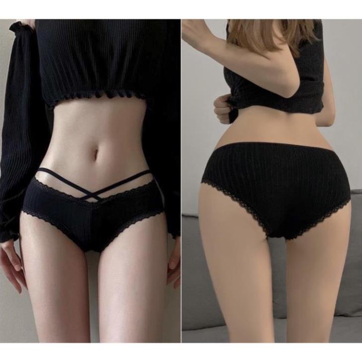 Quần Lót Cotton Tăm Viền Ren thiết kế dây chéo gợi cảm sexy 027