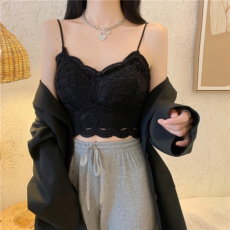 Áo Hai Dây Phối Ren Có Đệm Ngực Phong Cách Mới Mùa Xuân Hè Cho Nữ