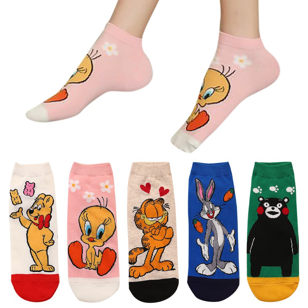 Tất Cotton Cổ Ngắn Hoạ Tiết Hoạt Hình Đáng Yêu Cho Nữ
