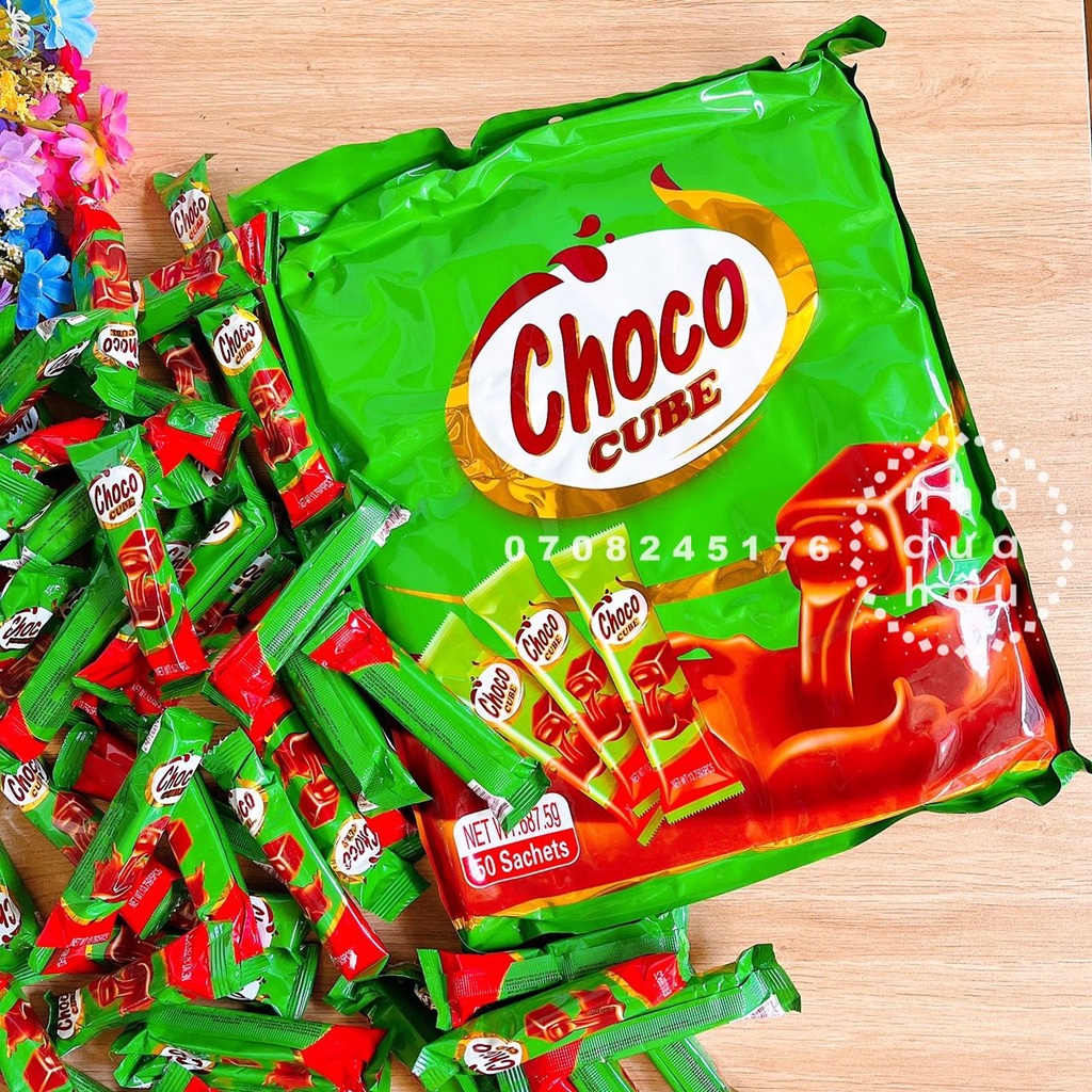 Một gói kẹo choco cube viên nén Hongkong gói lớn gồm 50 thanh nhỏ 687.5g