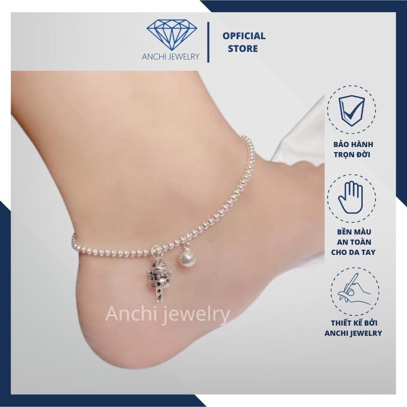 Lắc chân chuông mèo thần tài bi bạc ta sáng đẹp, Anchi jewelry