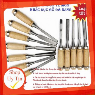 Bộ đục gỗ 12 món - Đồ nghề chạm khắc gỗ dành cho thợ mộc, thợ điêu khắc