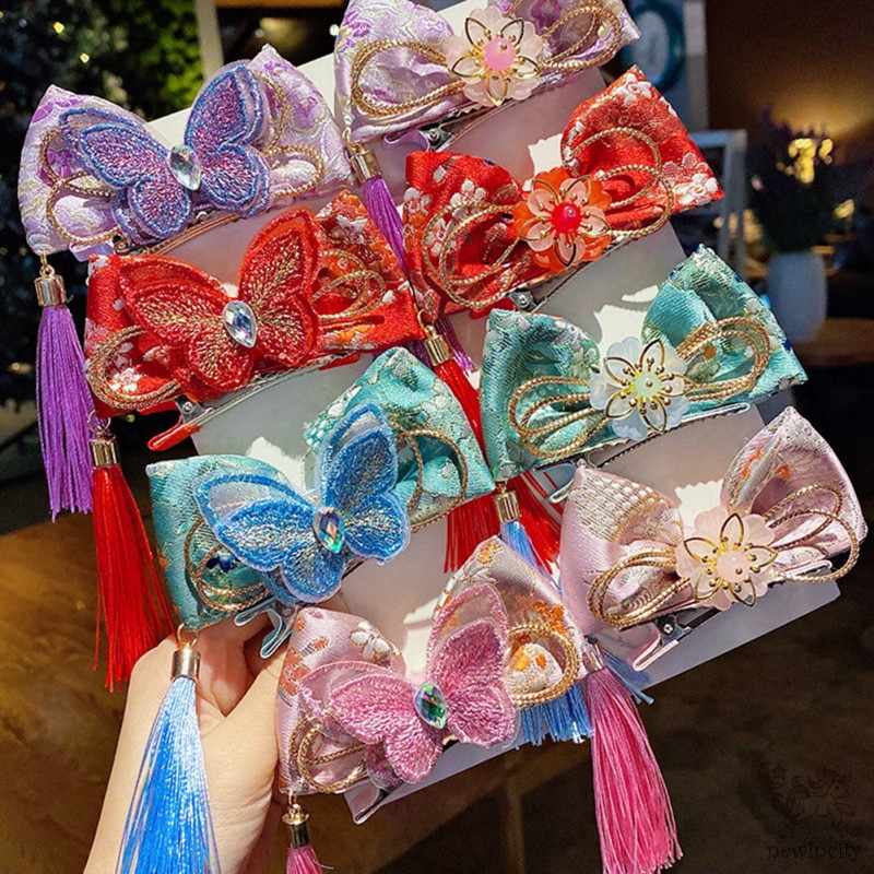 Nơ Cài Tóc Thiết Kế Tua Rua Phong Cách Trung Hoa Cho Bé Gái