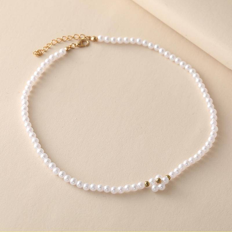 Vòng Cổ Choker Ngắn Hình Hoa Đính Ngọc Trai Nhân Tạo Thanh Lịch Cho Nữ