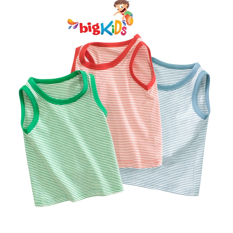 Áo ba lỗ bé trai sát nách bé gái chất cotton họa tiết kẻ sọc trẻ em từ 1 đến 8 tuổi BigKids