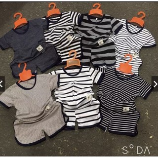 Bộ cotton kẻ sọc ngang HM siêu mềm cho bé từ 6-18kg